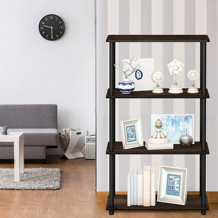 Furinno TURN-N-TUBE Storage Shelves, 4-Tier Toolless Book Shelf, Corner Shelf, Toolless Open Shelves, for Organization and Storage, Living Room, Garage, Home Office, Columbia Walnut
