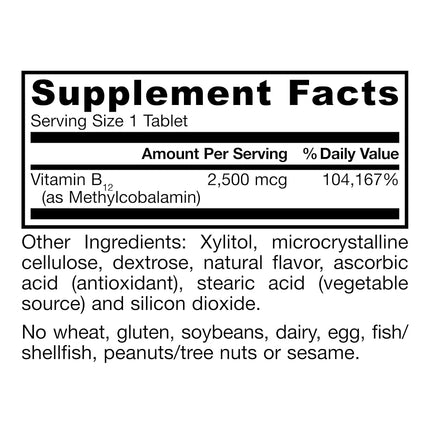 Jarrow Formulas Methyl B-12,Supports Brain Cells and Nerve Tissue, 2500 mcg, 100 Lozenges
