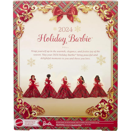 Barbie 2024 Holiday Dolls, Seasonal Collector Toy, Signature, Plaid Gown with Red Bow, Displayable Packaging, Red Hair