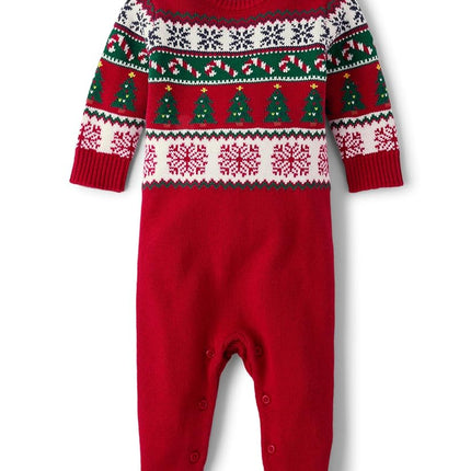 The Children's Place baby-boys And Newborn Knit Fairsile Romper, Classic Red, 3-6 Months