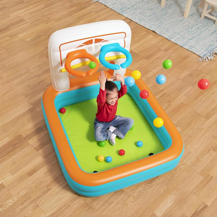 Bestway: Kick 'N Swish - 3-in-1 Multi-Use Ball Pit, 47x 42x33, Inflatable Sports Activitiy Center, Basketball-Soccer-Ball Pit, Indoor-Outdoor Kids 2+