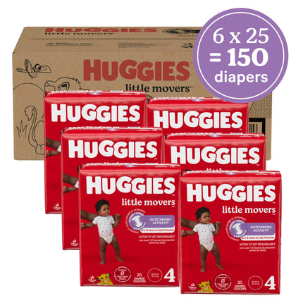 Huggies Little Movers Size 4 Nappies Size 4 (10-16.8 kg) Pack of 150, Packaging May Vary