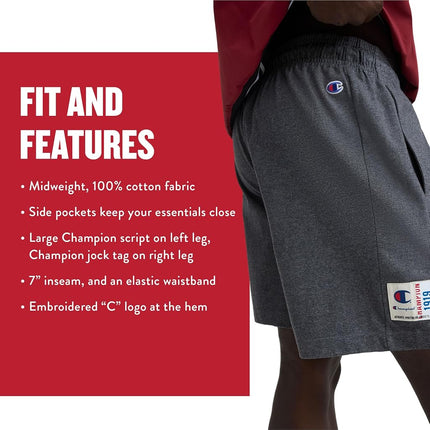 Champion Men's, Lightweight Lounge, Casual Jersey Knit, Weekend Shorts (Reg. Or Big & Tall), Black C Patch Logo, XX-Large