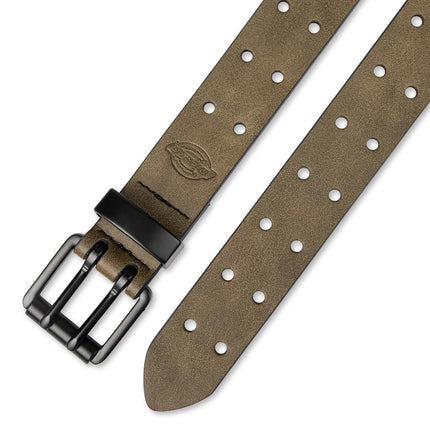 Dickies mens Double Prong Fully Adjustable Leather BeltBelt, Olive Perforated, Medium (34-36)