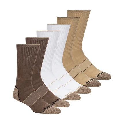 Skechers Men's 6 Pack Work Crew Socks, Coffee/Whit