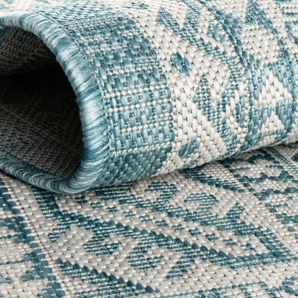 Unique Loom Outdoor Aztec Collection Area Rug - Chalca (10' Round, Aqua/Ivory)