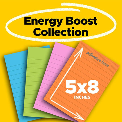 Post-it Super Sticky Notes, 5x8 in, 2 Pads, 2X The Sticking Power, Rio de Janerio Collection, Bright Colors (Orange, Pink, Blue, Green),Recyclable (5845-SSUC)
