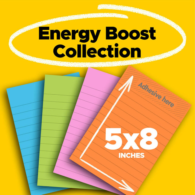 Post-it Super Sticky Notes, 5x8 in, 2 Pads, 2X The Sticking Power, Rio de Janerio Collection, Bright Colors (Orange, Pink, Blue, Green),Recyclable (5845-SSUC)