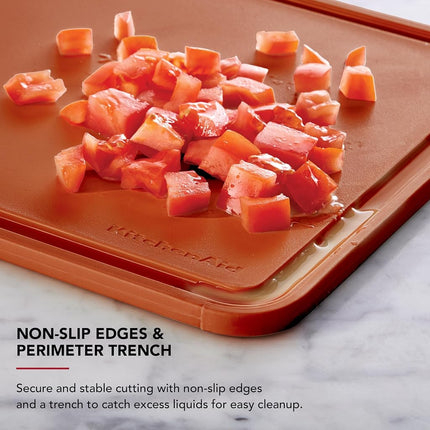 KitchenAid Classic Plastic Cutting Board with Perimeter Trench and Non Slip Edges, Dishwasher Safe, 11 x 14 inch, Scorched Orange
