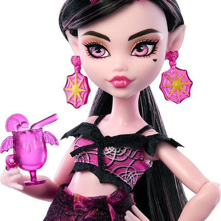 Monster High Scare-adise Island Draculaura Doll with Swimsuit, Sarong and Beach Accessories Like Hat, Sunscreen, and Tote
