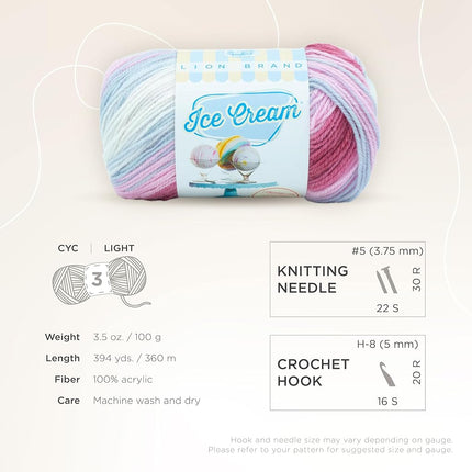 (3 Pack) Lion Brand YarnIce Cream Baby Yarn, Cherries Jubilee