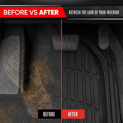 Motor Trend 4pc Black Car Floor Mats Set Rubber Tortoise Liners w/Cargo for Auto SUV Trucks - All Weather Heavy Duty Floor Protection - MT-923-BK+MT-884-BK_amj