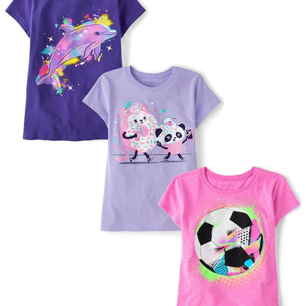 The Children's Place Boys' Gamer Short Sleeve Graphic T-Shirts,multipacks, Dolphin/Pandas/Soccer Ball, X-Large