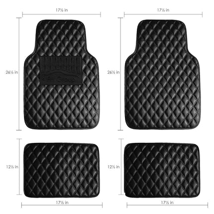 Automotive Floor Mats Black Luxury Universal Fit all season protection Heavy Duty Faux Leather fits most Cars, SUVs and Trucks (Diamond Design with High Tech 3D Anti-Slip Backing) FH Group F12002BLACK