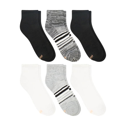 Hanes Women's Ankle, Lightweight Breathable Ventilation, Quarter Socks, White, 6 and 12-Packs Casual, Black/Grey-6 Pack, 7-11 UK (Pack of 6)