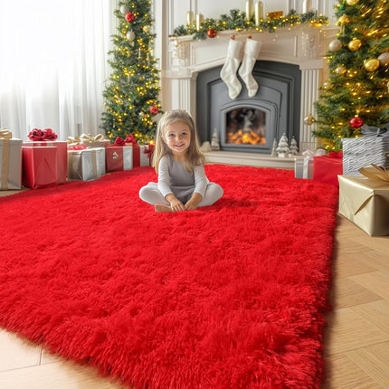 Amdrebio Red Rugs - 6x9 Fuzzy Furry Livin' Room Rug, Kids' Room Christmas Decor