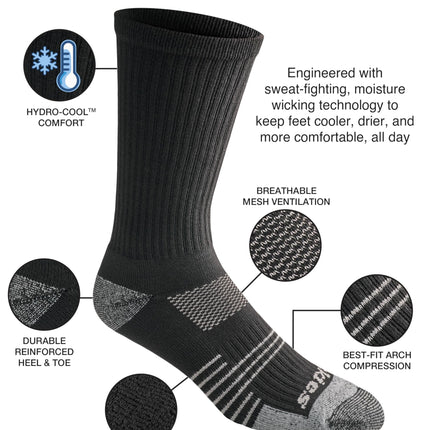 Dickies Chaussettes ras du cou anti-humidité Hydro-Cool pour homme, (6 paires), Noir (6 paires), Grande taille