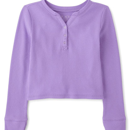 The Children's Place Girls' Basic Long Sleeve Thermal Henley Tops, Purple, XX-Large