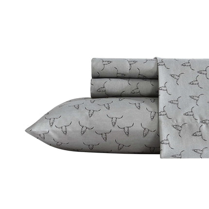Wrangler - Twin XL Size Sheet Set, Ultra-Soft & Wrinkle-Resistant Bedding for Year Round Comfort, Deep Pockets, Bed Sheets with Matching Fitted Sheet & Pillowcase (Steer Skulls Grey)