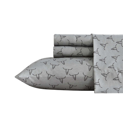 Wrangler - Twin XL Size Sheet Set, Ultra-Soft & Wrinkle-Resistant Bedding for Year Round Comfort, Deep Pockets, Bed Sheets with Matching Fitted Sheet & Pillowcase (Steer Skulls Grey)