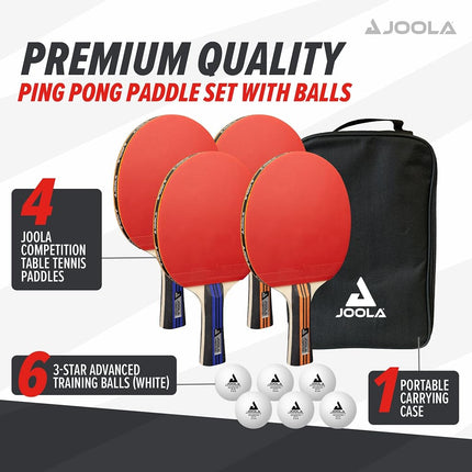 JOOLA Ping Pong Paddle Set with Balls & Carrying Case - Set of 4 or 2 Table Tennis Paddles - Advanced Ping Pong Rackets & Portable Table Tennis Accessories for 2-4 Players