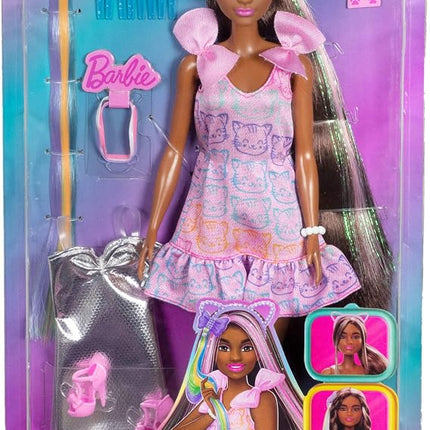 Barbie Fun & Fancy Doll & Accessories, Brunette Fashion Doll with Extra-Long Hair & 2 Looks, Including Silver Metallic Dress & Hair Extension