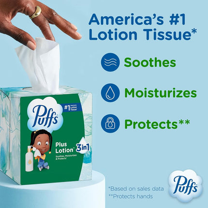 Puffs Plus Lotion Facial Tissues, 10 Cubes, 56 Tissues Per Box
