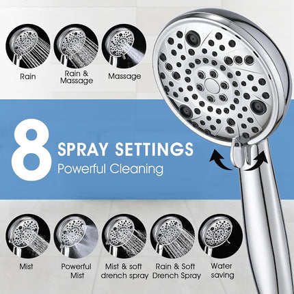 Sperwoesy Slip-on Bath Spout with Diverter High Pressure 8 Settings Handheld Shower All Metal Bathtub Faucet with Sprayer Chrome