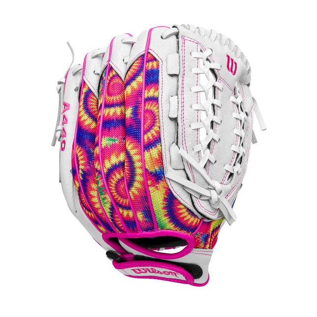 Wilson 2024 A440� Flash� 12� Youth Outfield Fastpitch Softball Glove - Right Hand Throw, White/Pink/Tie Dye