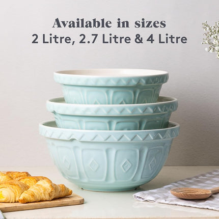 Mason Cash Colour Mix Powder Blue Mixing Bowl | 2 Litre Capacity | 24cm Earthenware Bowl with Classic Pattern Design | Lightweight & Dishwasher Safe | Ideal for Pastry, Cakes, Cookies & Family Baking