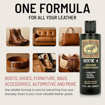 Bickmore Bick 4 Leather Conditioner 8 oz - Best Since 1882 - Cleaner & Conditioner - Restore Polish & Protect All Smooth Finished Leathers