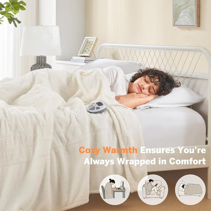 Manta Térmica Serta, Manta Eléctrica Tamaño Queen, Suave, Cálida, Peluda, Para Oficina, Sofá, Temporizador de Apagado Automático de 1 a 12 horas, 10 Niveles de Calentamiento, Certificación ETL, Queen 84" x 90" Marfil