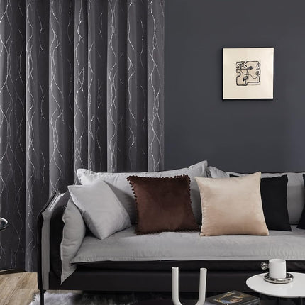 Deconovo Cortinas Opacas para Dormitorio, 72 Pulgadas de Largo - Cortinas para Oscurecer la Habitación, Cortinas con Ojales para Ventana, Diseño de Ondas y Puntos (38 Ancho X 72 Largo, Negro, Juego de 2)