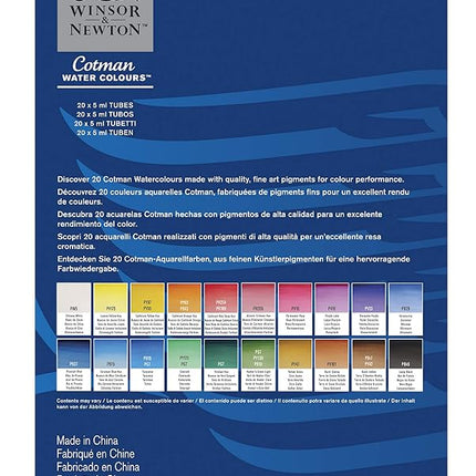 Winsor & Newton Cotman Watercolor Paint Set, 20 Colors, 5ml (0.17-oz) Tubes