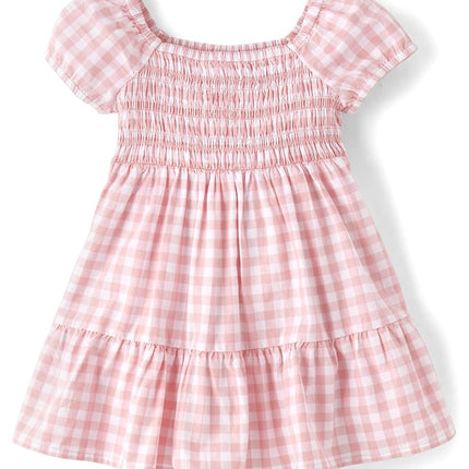 The Children's Place Baby Girls' and Toddler Short Sleeve Dressy Special Occasion Dresses, Pink Gingham Puff Sleeve, 2T