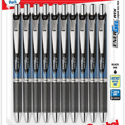 Pentel Energel 0.5 mm black needle tip pens, 10 Pa