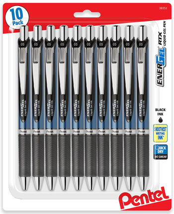 Pentel Energel 0.5 mm black needle tip pens, 10 Pa