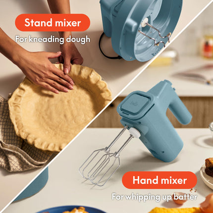 bella 3.5 qt Hand Blender & Stand Mixer, 2 in 1 Electric Mixer with Bowl, Dough Hook, Whisk & Egg Beater, Multifunctional Handheld Blender & Mixer for Baking, 200 Watt, Surf