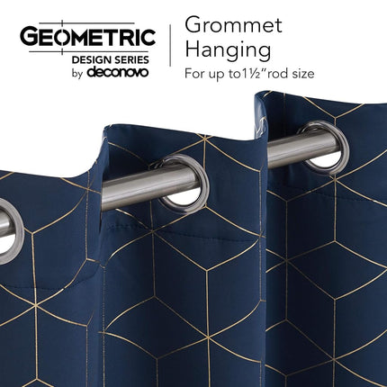 Deconovo Grommet Blackout Curtains with Gold Diamond Foil Print, Black, 52W x 84L