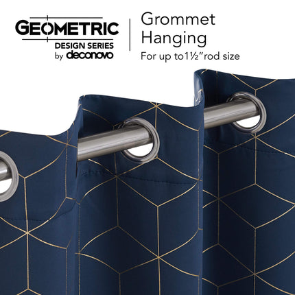 Deconovo Navy Blue Room Darkening Thermal Insulated Blackout Curtains, Gold Diamond Foil Print Noise Reducing Window Grommet Drapes for Kids Room, 52W x 95L Inch, 2 Panels