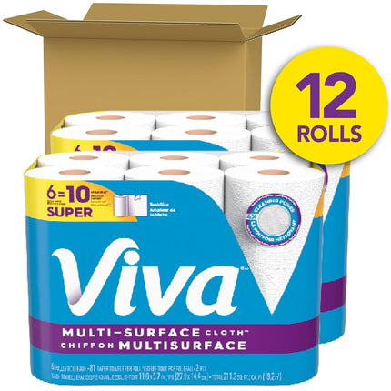 Viva Multi-Surface Cloth Paper Towels, Task Size - 12 Super Rolls (2 Packs of 6) - 81 Sheets Per Roll