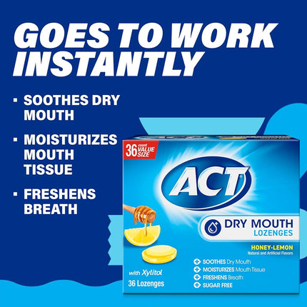 ACT Dry Mouth Lozenges, Honey and Lemon, 36 Count, 36 Count