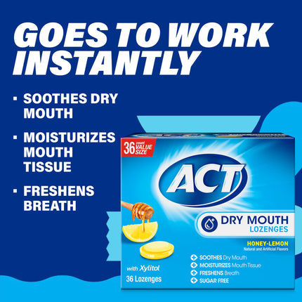 ACT Dry Mouth Lozenges, Honey and Lemon, 36 Count, 36 Count