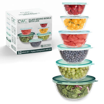COOK WITH COLOR 12 Pc Glass Mixing Bowl Set with Lids – Borosilicate Glass Nesting Bowls for Cooking, Baking and Meal Prep, Sage