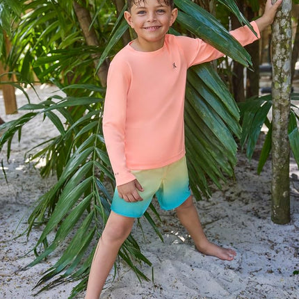 Hurley Boys' Long Sleeve UPF 50+ Rash Guard Swim Shirt, Sunset Glow Heather, Medium