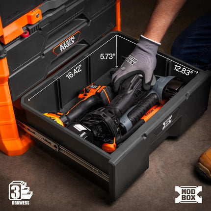 Klein Tools 54890MB MODbox Three Drawer Rolling Toolbox, Tool Storage, Ball Bearing Drawer Slides, Dividers Included