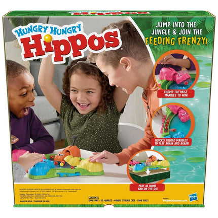 Juego Hasbro Gaming Hipopótamos Hambrientos para preescolares | Relanzamiento instantáneo de canicas, fácil montaje y almacenamiento | Para mayores de 4 años | De 2 a 4 jugadores | Juegos para niños