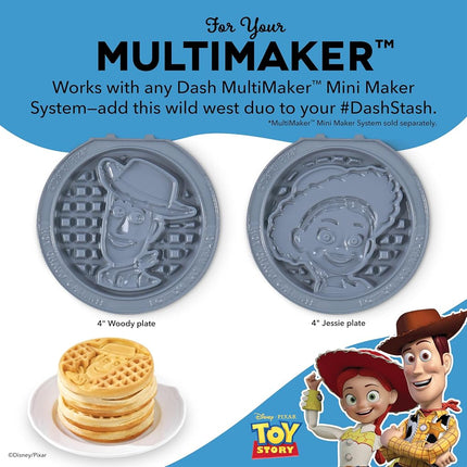 Disney Dash MultiMaker® Mini System Removable Plate Set - Ceremic Coating Replacement Plates for Waffle Breakfast - Waffle Maker Not Included - 4-Inch - 2-Pack - Toy Story Woody & Jessie