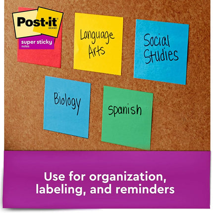 Post-it Super Sticky Notes, 3x3 in, 15 Pads, 2X the Sticking Power, Energy Boost, Bright Colors (Orange, Pink, Blue, Green), Recyclable (654-24SSAU-CP)