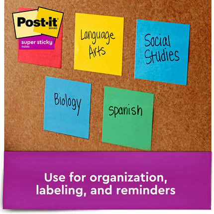 Post-it Super Sticky Notes, 3x3 in, 15 Pads, 2X the Sticking Power, Energy Boost, Bright Colors (Orange, Pink, Blue, Green), Recyclable (654-24SSAU-CP)